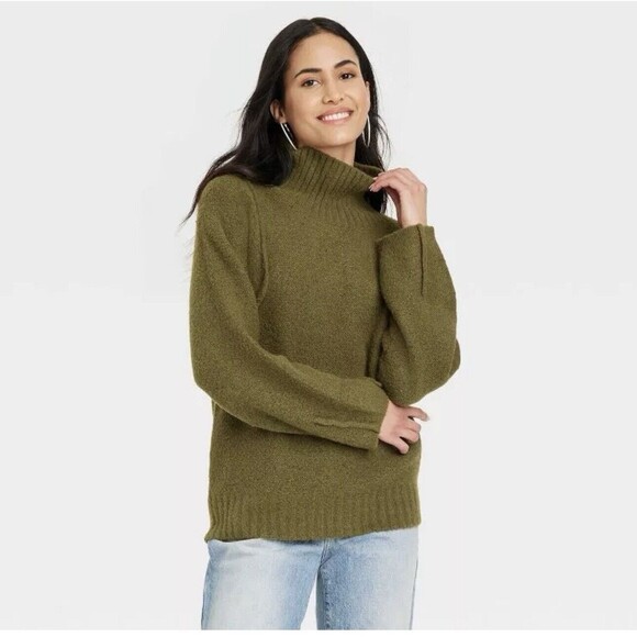Universal Thread Sweater Womens S Green Knit Ribbed Turtle Neck Pullover Stretch - Picture 1 of 13